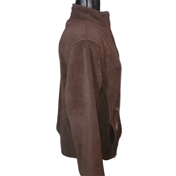 Northern Reflections 90's Brown Leaf Embroidered Fleece Zip Up Jacket L - Picture 4 of 7